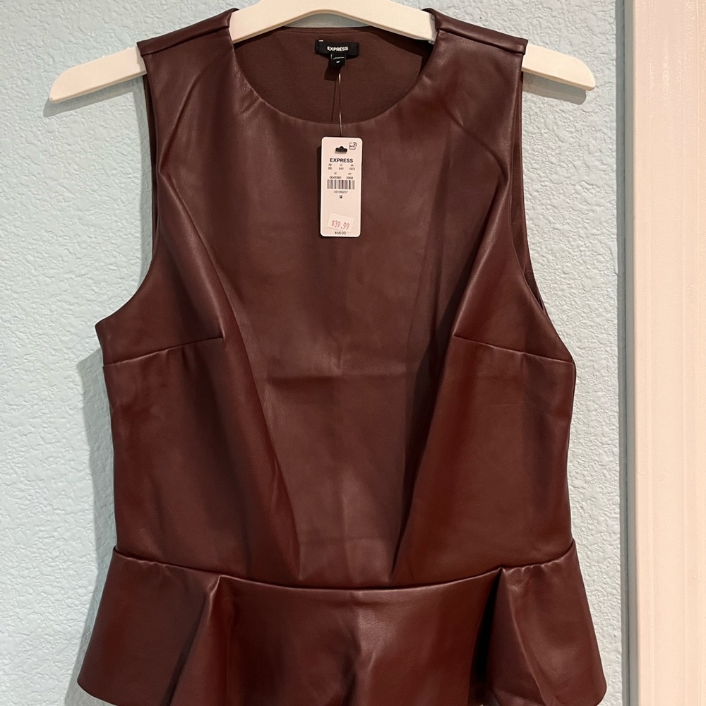 Women’s faux leather crew neck peplum tank